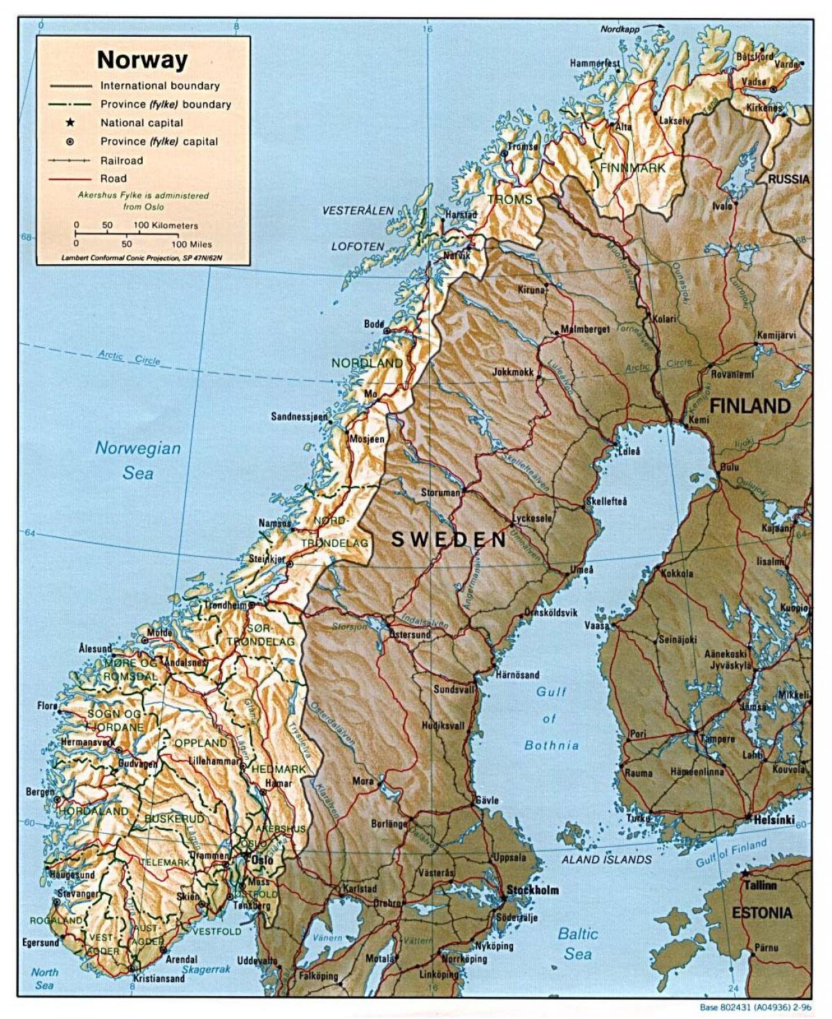 نقشه دقیق از نروژ با شهرستانها
